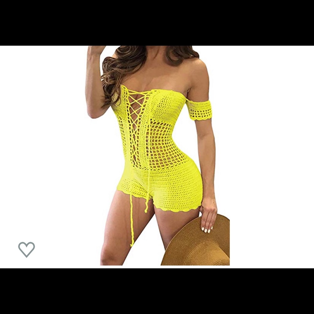 Yellow knitted shorts romper cover up